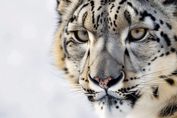 Naklejka premium Snow Leopard close-up portrait on a white background