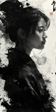 Frau Portr&auml;t, ink painting