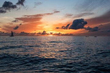 Paynes Bay Beach, Barbados: amazing colorful sunset in the caribbean sea.