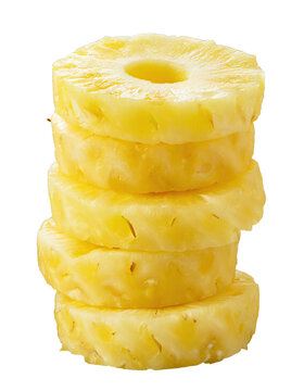  Peeled pineapple rings in a stack - isolated on trtansparent background