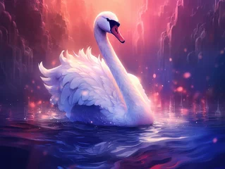Schilderijen op glas swans on the lake © faiz