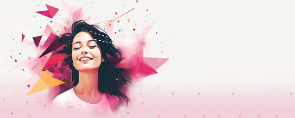 Illustration vector abstract  happy woman in pink  for a women's day , - obrazy, fototapety, plakaty