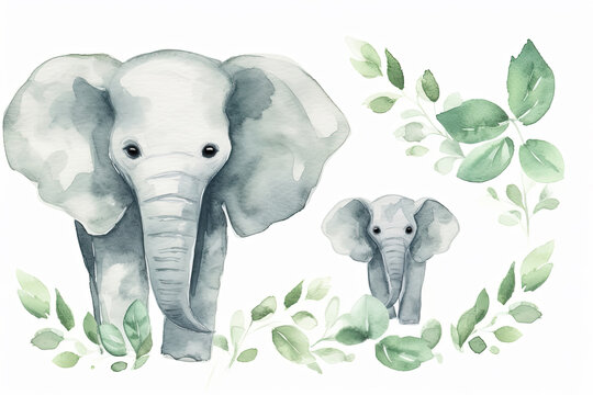 watercolor paint elephant , a Wild animal for World wildlife day.