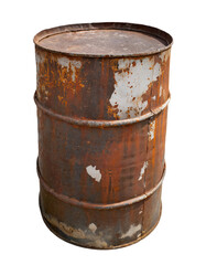 Fototapeta premium Rusty metal barrel - isolated on trtansparent background