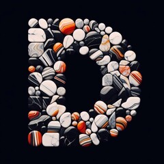 Letter D shape made of marble pebbles. AI generated illustration