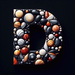 Letter D shape made of marble pebbles. AI generated illustration