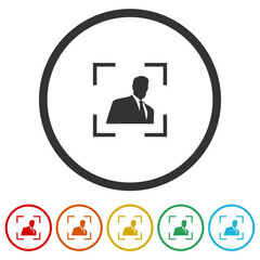 Target audience icon. Set icons in color circle buttons