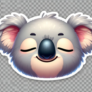Portrait of a Cute Adorable Funny Happy Lazy Children Friendly Cartoon Character Australian Baby Koala Bear Posing Sleeping & Praying with its Eyes Closed isolated transparent background Jungle Animal
