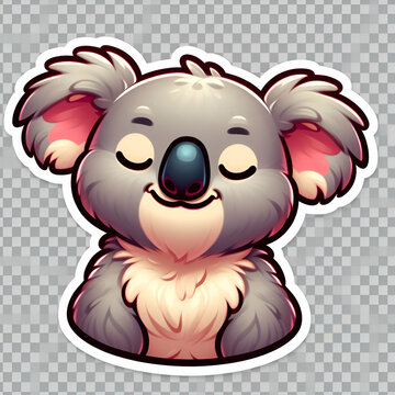 Portrait of a Cute Adorable Funny Happy Lazy Children Friendly Cartoon Character Australian Baby Koala Bear Posing Sleeping & Praying with its Eyes Closed isolated transparent background Jungle Animal