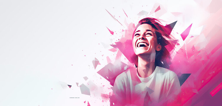Illustration vector abstract  happy woman in pink  for women's day ,