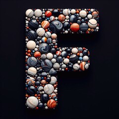 Letter F shape made of marble pebbles. AI generated illustration