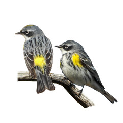 Yellow-rumped Warbler (Setophaga coronata) North American Bird Isolated on White Background