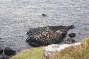 Hexagonal Basalt Columns located at Ardmeanach Peninsula on the Inner Herbrides Isle of Mull, Scotland, UK