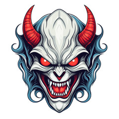 Illustration of viking demon head with horns isolated on transparent background