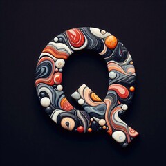 Letter Q shape made of marble pebbles. AI generated illustration