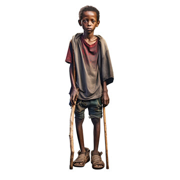 Full body image of poor, starving people in Africa on transparent background PNG