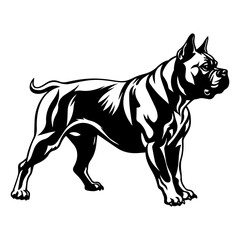 Obraz premium Standing American Bully Dog, American Bully Dog monochrome clip art. Vector illustration