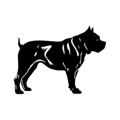 Fototapeta premium Standing American Bully Dog, American Bully Dog monochrome clip art. Vector illustration