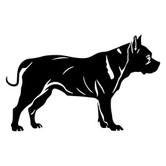 Standing American Bully Dog, American Bully Dog monochrome clip art. Vector illustration