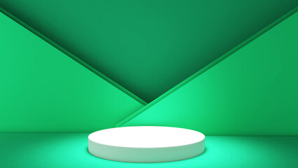 White stand on a dark green background,mock up podium for product presentation,3D rendering