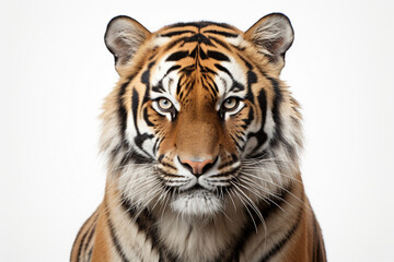 Fototapeta premium Siberian Tiger close-up portrait on a white background.