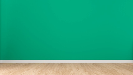 Empty green walls and wooden floors.,A mockup for inserting text or images.,3d rendering
