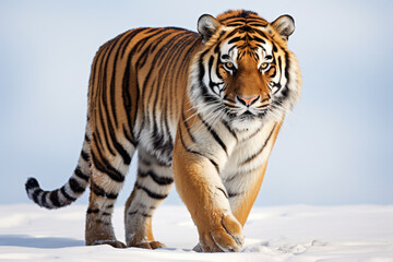 Obraz premium Siberian Tiger standing in a natural environment. Animal right-side portrait.