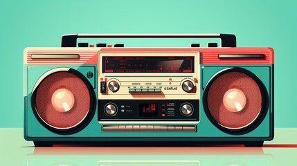 Fototapeta premium Retro radio on a turquoise background