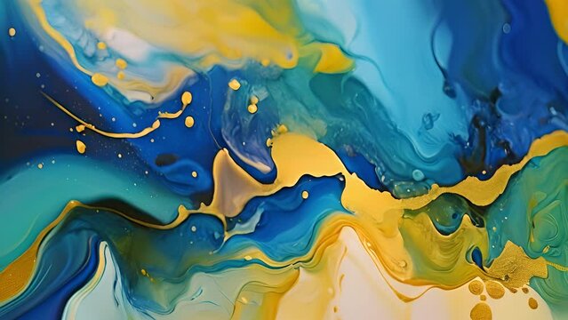 An Abstract Painting With Blue, Yellow and White Colors
