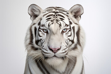 White Tiger close-up portrait on a white background.