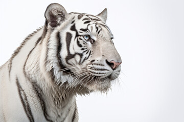 White Tiger close-up portrait on a white background.
