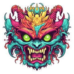 Illustration of dragon head, Psychedelic design, Cartoon style