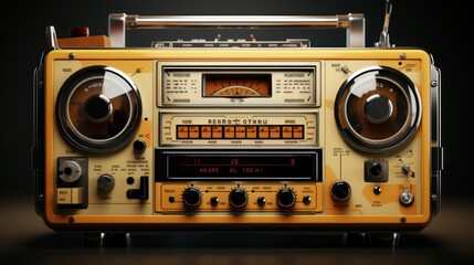 Vintage radio player on black background - obrazy, fototapety, plakaty