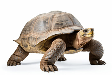 Obraz premium Tortoise standing on a white background. Animal right-side portrait.