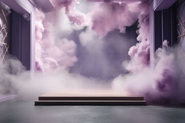 Pastel purple stage with smokey surround for creative ads. 3D render. Generative AI