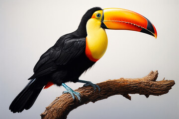 Fototapeta premium Toco Toucan standing on a white background. Animal right-side portrait.