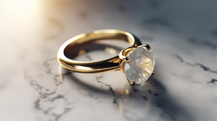 Selective focus Golden ring with sapphirele background. 3d illustration