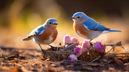 Male Eastern Bluebird (Sialia sialis) and female in spring