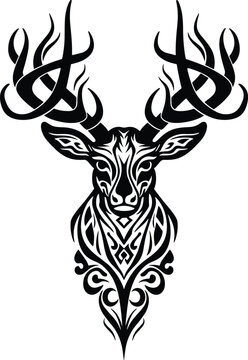 Vector illustration of a deer head with an ornament, isolated on a white background