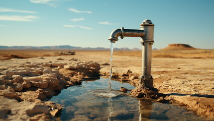 Close up photo of Water tap on the desert with Generative AI