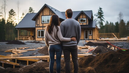 A couple standing in front of their new house with Generative AI