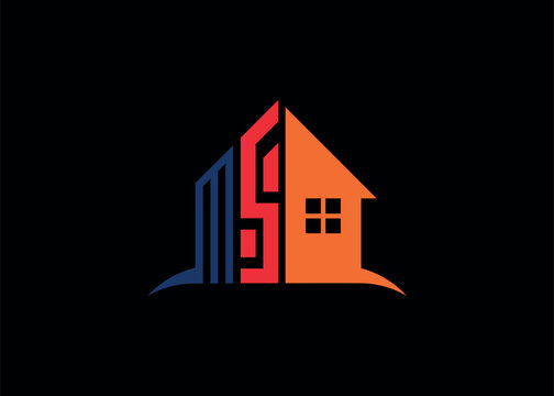 Real Estate MS Logo Design On Creative Vector monogram Logo template.Building Shape MS Logo