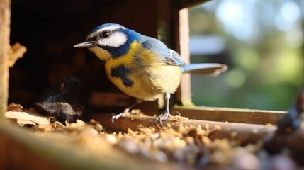 Obraz premium Blue tit (Cyanistes caeruleus) on a feeder