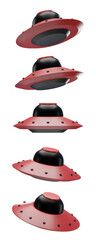 Set of red UFO with transparent background, PNG, 3d UFO, 3d alien ship, spaceship