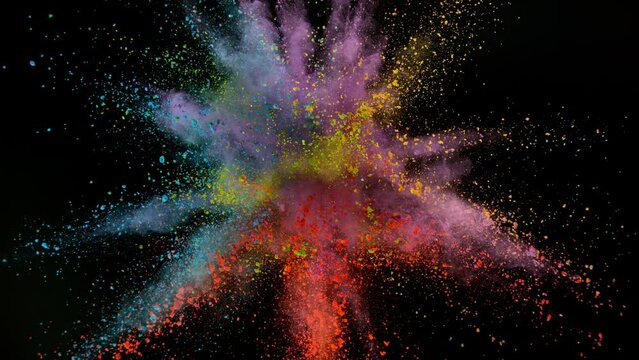 Super slow motion shot of color powder explosion isolated on black background. Filmed on high speed cinema camera at 1000fps