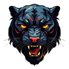 Angry black panther head isolated on transparent background