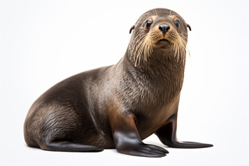 Fur Seal isolated on a white background. Animal front portrait.