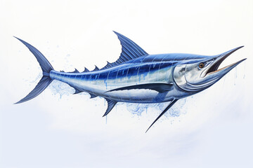 Marlin isolated on a white background. Animal side portrait.