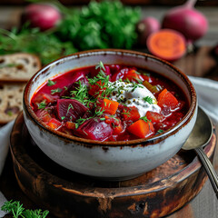 Polish vegetable beetroot soup borscht,  botwinka