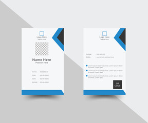 Black and blue modern simple id card layout template, creative and minimalist identity card for company, completely layered and organized
